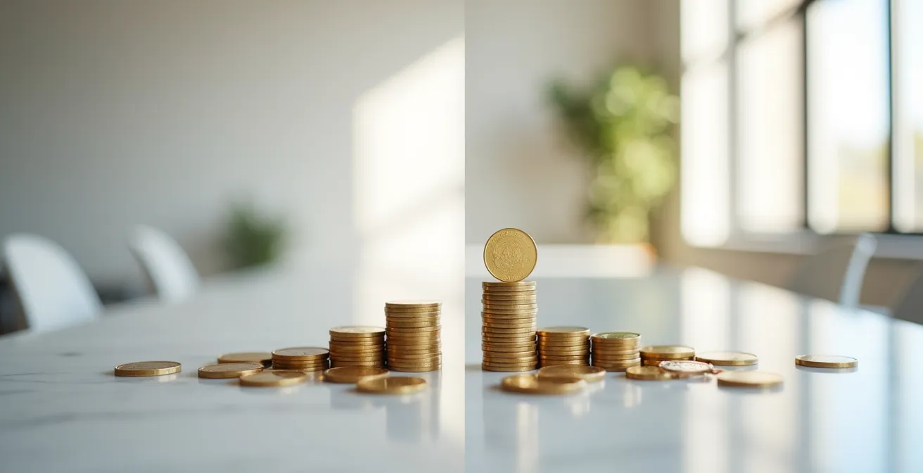 Comparación visual entre estrategia de alto volumen y alto margen empresarial