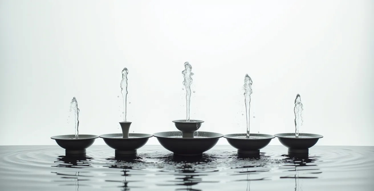 Representación visual de múltiples flujos de ingresos automáticos convergiendo hacia un negocio central