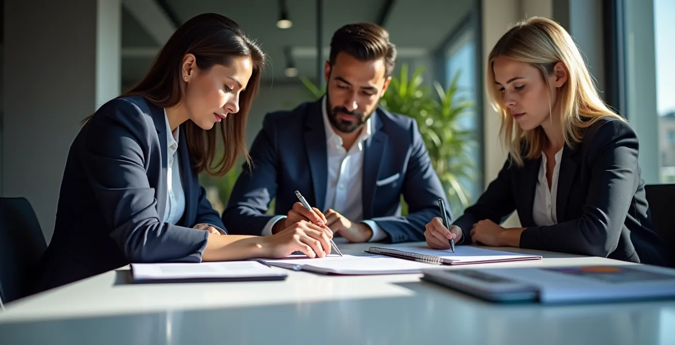 Equipo de empresa realizando simulacro de inspección con documentación organizada