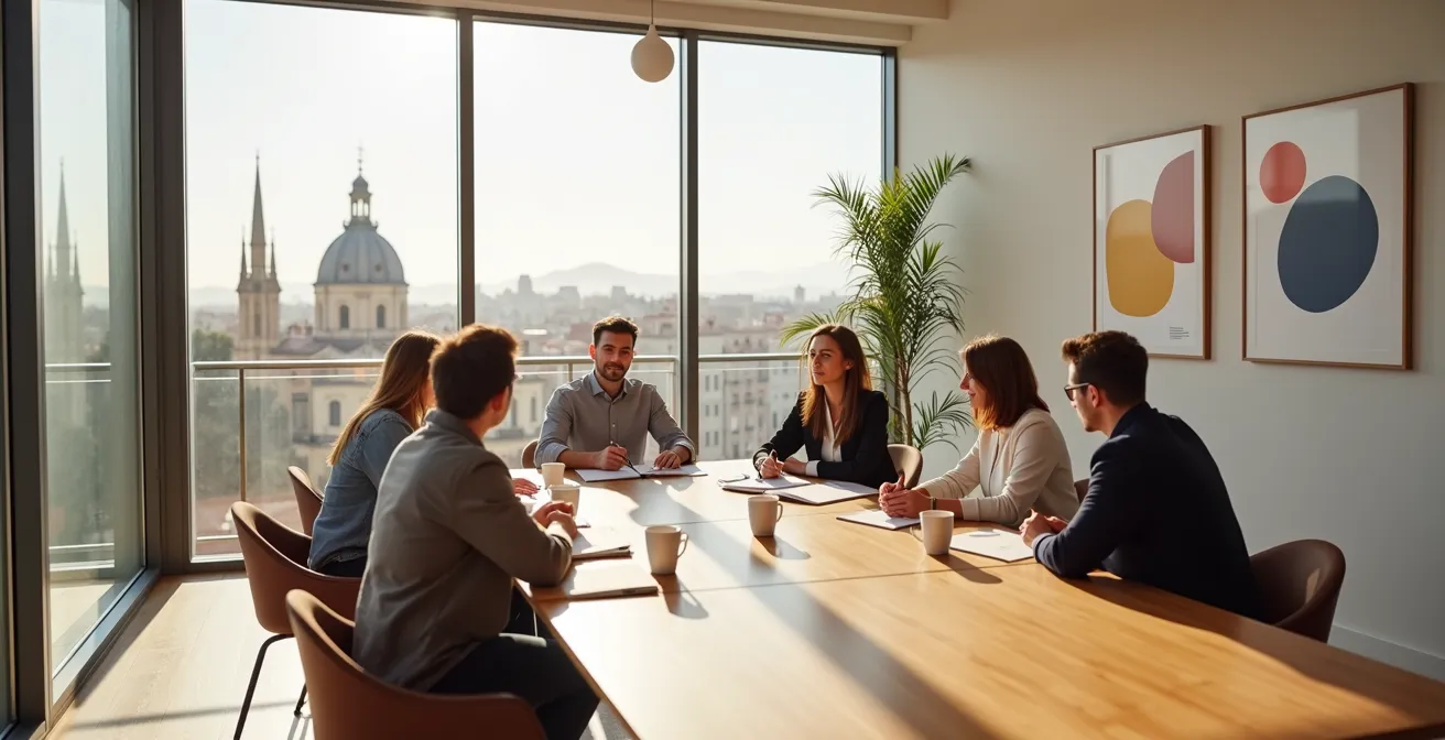 Equipo directivo de pyme en sesión de planificación estratégica