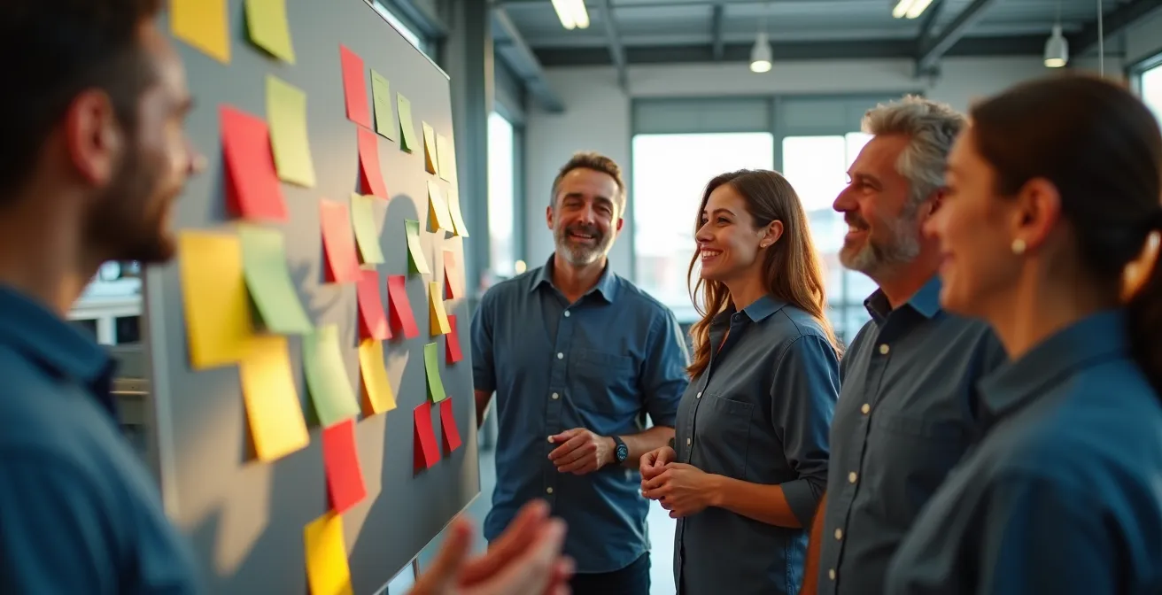 Sistema visual de gestión Kanban en taller de producción industrial