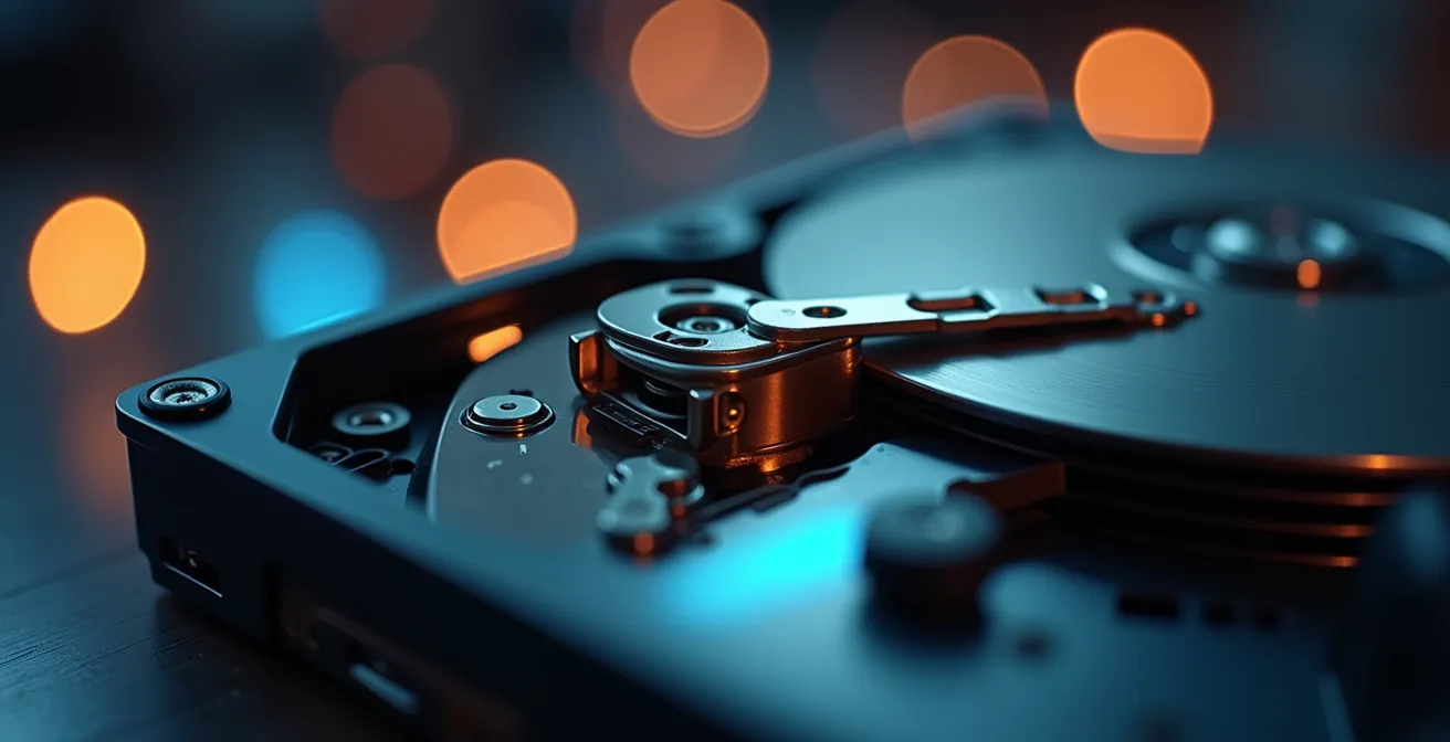 Disco duro externo desconectado físicamente del sistema principal mostrando concepto de air gap