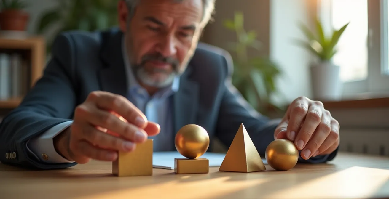 Un empresario de mediana edad revisa con alivio diferentes opciones de financiación alternativa en su despacho.