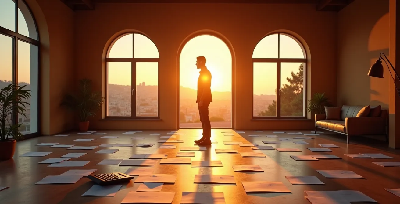 Representación simbólica del valle de la muerte fiscal con elementos financieros